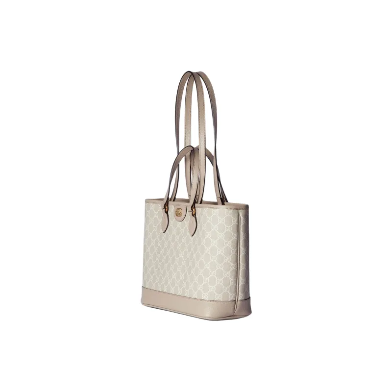 GUCCI Ophidia Canvas With Leather Binding Canvas Bag Tote Bag Shopping Bag Handbag Small Size Women's Ecru & White-2