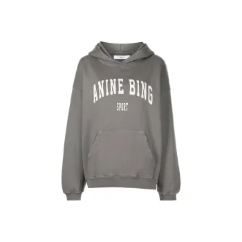Anine Bing Harvey Distressed Logo Printed Hoodie