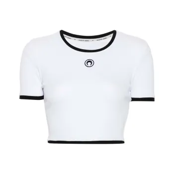 Marine Serre Logo Embroidered Cropped Jersey T Shirt