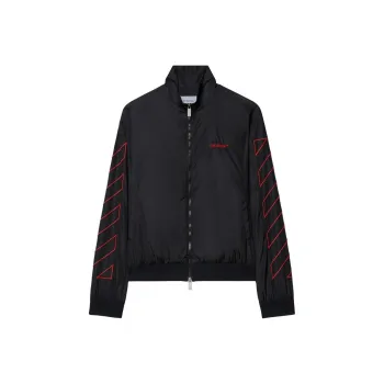 OFF WHITE Logo Embroidered Zip Up Bomber Jacket