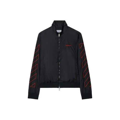 OFF WHITE Logo Embroidered Zip Up Bomber Jacket