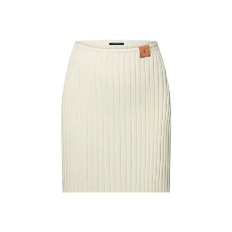 Lv Ribbed Knit Slit Skirt-1