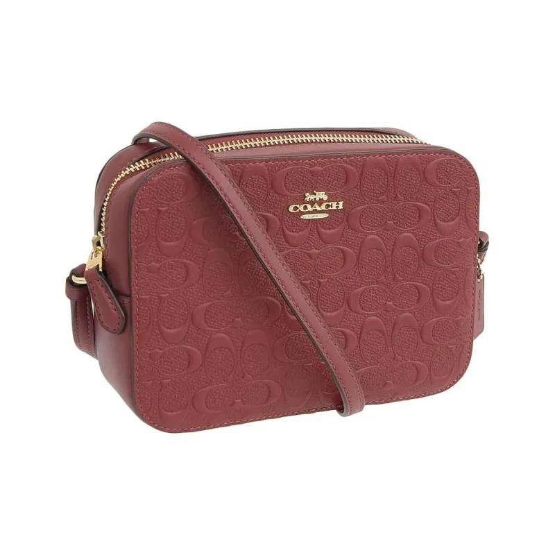 COACH Camera Leather Small Square Bag, Camera Bag, Crossbody Bag Trumpets Women's Cherry Red-1