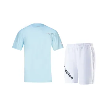 VICTOR Badminton Jersey Unisex Two Piece Set Light Blue Short Sleeved Shirt/White Shorts