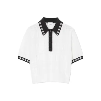 Burberry Check Wool Blend Polo Shirt 'White'