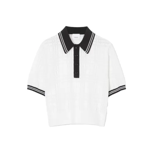 Burberry Check Wool Blend Polo Shirt 'White'