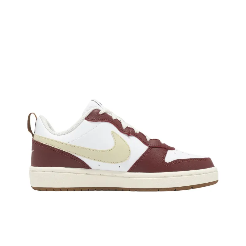 Nike Court Borough Anti Slip Wear Resistant Low Top Kids' Skateboarding Shoes White Red Unisex-1