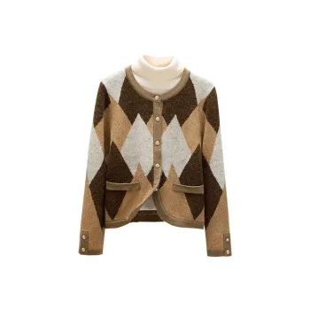 Cypress House Knitwear Women's Brown Coffee Diamond Grid