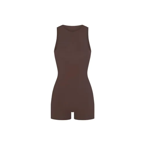 SKIMS SS24 RAW EDGE ONESIE Bodysuits Women's ESPRESSO/Dark Coffee Color
