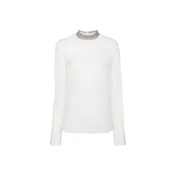 Brunello Cucinelli Embellished Mock Neck Blouse