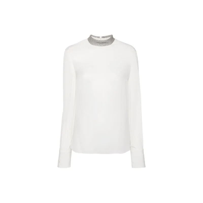 Brunello Cucinelli Embellished Mock Neck Blouse-0