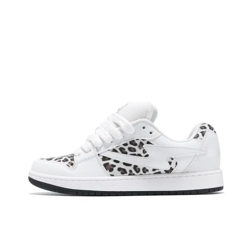 TINMUU Low Top Skateboard Shoes Unisex Leopard Print White