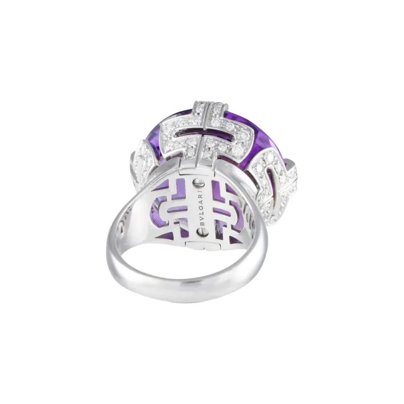 BVLGARI 18K White Gold Parentesi Diamond And Amethyst Ring-2