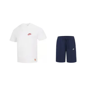 Nike Casual Sportswear Unisex Clothing Set White Top+Dark Blue Shorts