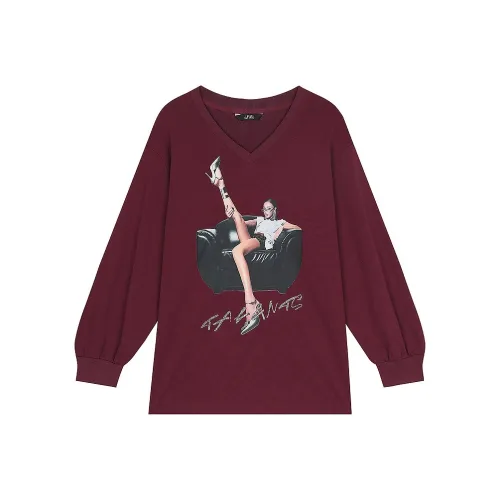 ELF SACK Vintage V money Casual Versatile Print Loose Fit T Shirt Women's