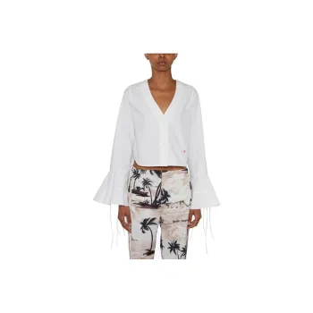 PALM ANGELS Flute Sleeves Cropped Cotton Shirt White