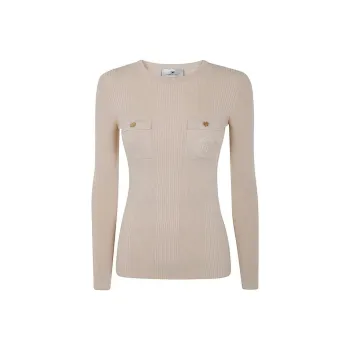 Elisabetta Franchi Logo Embroidered Crew Neck Narrow Rribbed Shirt