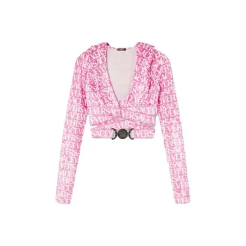 VERSACE All Over Velvet Cropped Hoodie