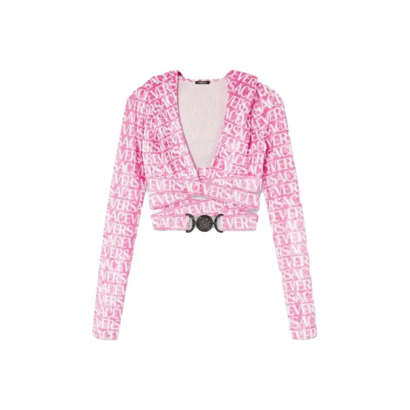 VERSACE All Over Velvet Cropped Hoodie-0