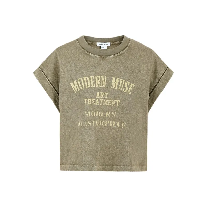 URBAN REVIVO T Shirt Women's Khaki Green-0