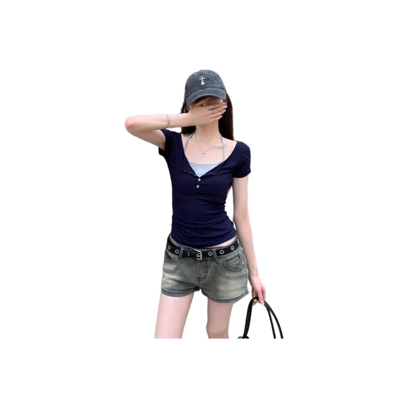 Mu Xiao Xin T Shirt Women's Navy Blue-0