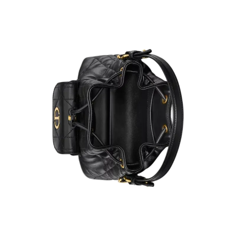 DIOR Caro Sheepskin With Calfskin Bucket Shoulder Bag, Crossbody Bag, Handbag Mini Women's Black-4