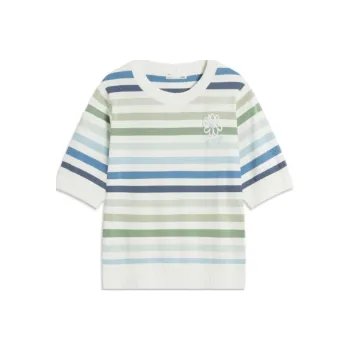 LiNing T-Shirt Women's Green Cross Stripes