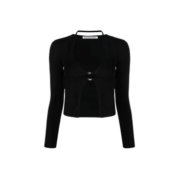 Alexander Wang Twinset Hybrid Crystal Logo Bikini Cardigan Black