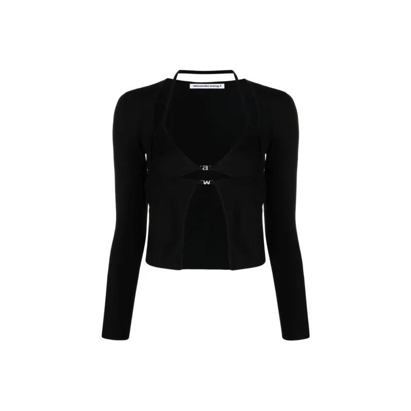 T By Alexander Wang Twinset Hybrid Crystal Logo Bikini Cardigan Black-0