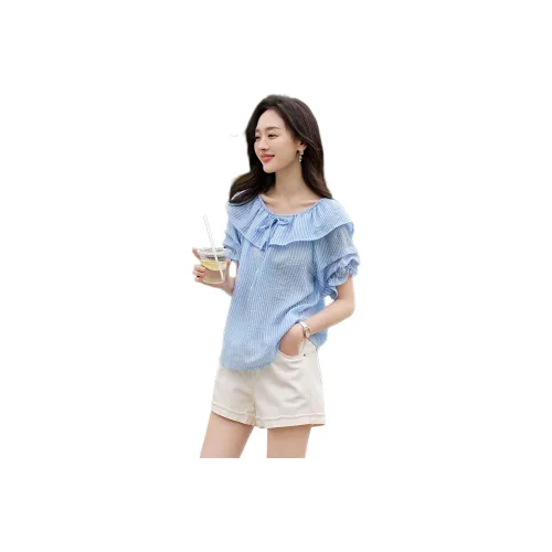 Mo Han Yi Mei Shirt Women's Blue White Stripes