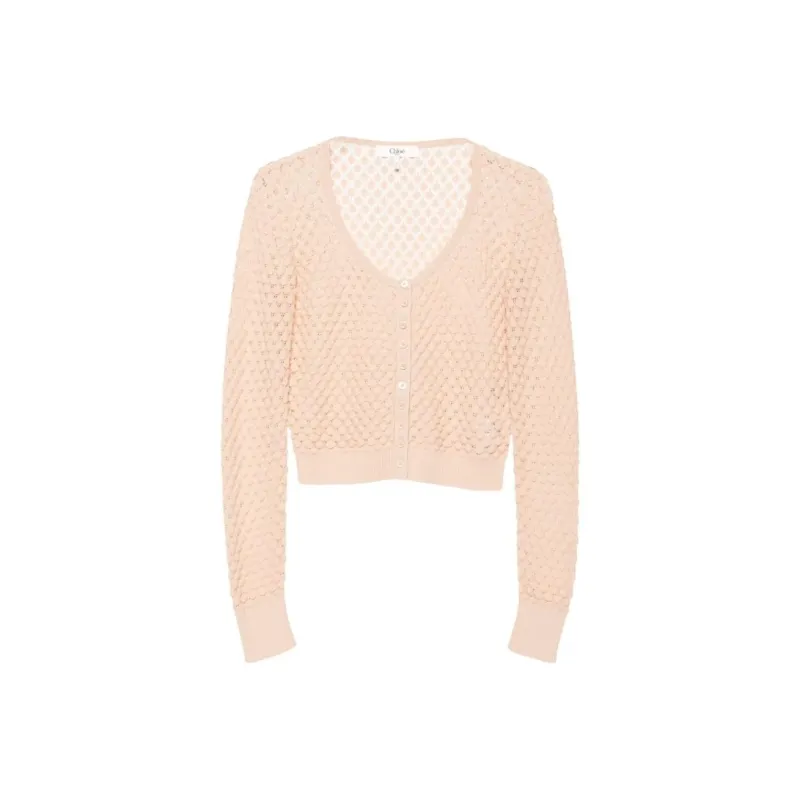 Chloé Cropped Pointelle knit Cardigan-0