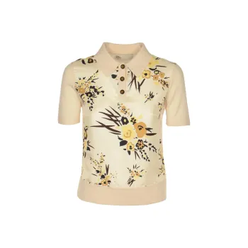 TORY BURCH Floral Print Polo Shirt