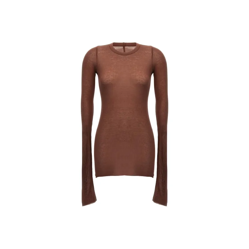 RICK OWENS Long Sleeved Hip Length Ribbed T Shirt-0