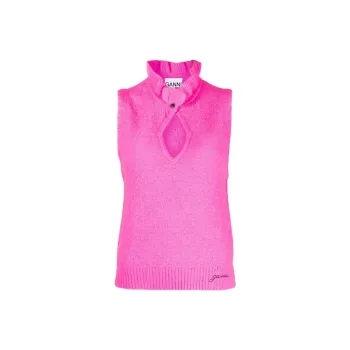 GANNI Cut Out Sleeveless Knitted Top