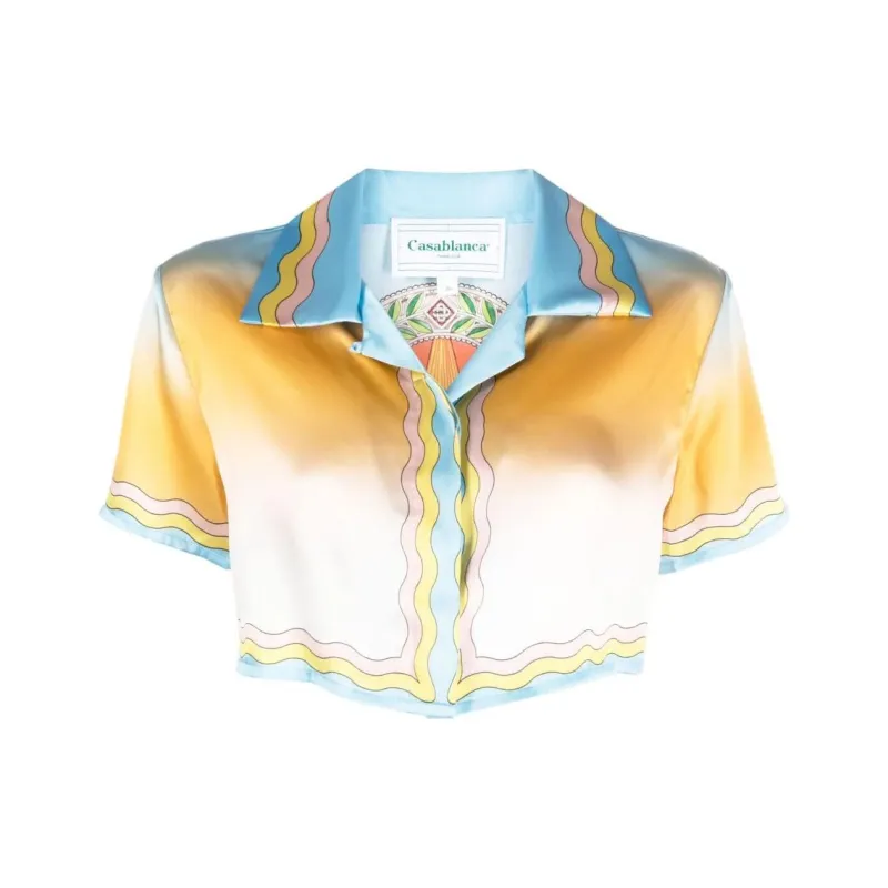 CASABLANCA Cuban Collar Cropped Silk Short-Sleeve Shirt 'La Danse'-0