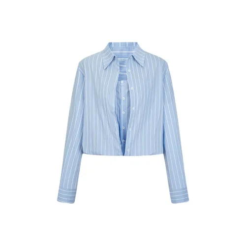 Pitpat Shirt Women's Light Blue And White Bars