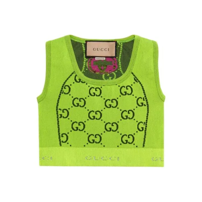 GUCCI Gg Jersey Jacquard Sleeveless Top 'Fluo Yellow/Black'-0