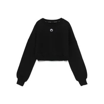Marine Serre Logo Embroidered Crewneck Cropped Sweatshirt