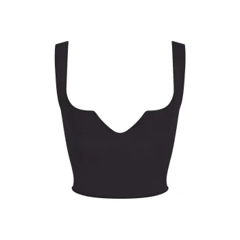 SKIMS SS24 RAW EDGE SLIT FRONT CROPPED CAMI Camisole Women's Onyx/Black Agate