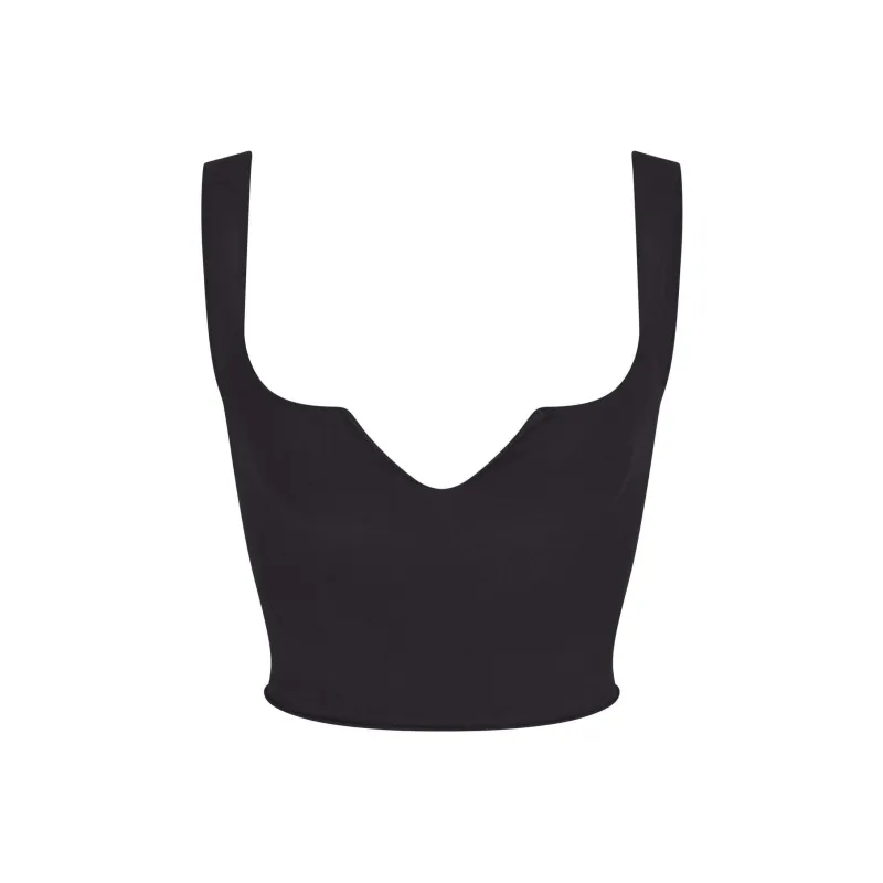 SKIMS SS24 RAW EDGE SLIT FRONT CROPPED CAMI Camisole Women's Onyx/Black Agate-0