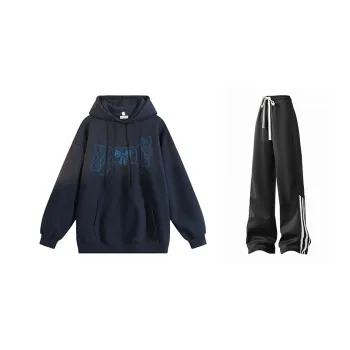YOSICIL Sweatshirt Set Unisex Navy Blue Top+Black Pants