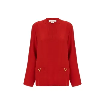 Valentino VLogo Plaque V Neck Blouse