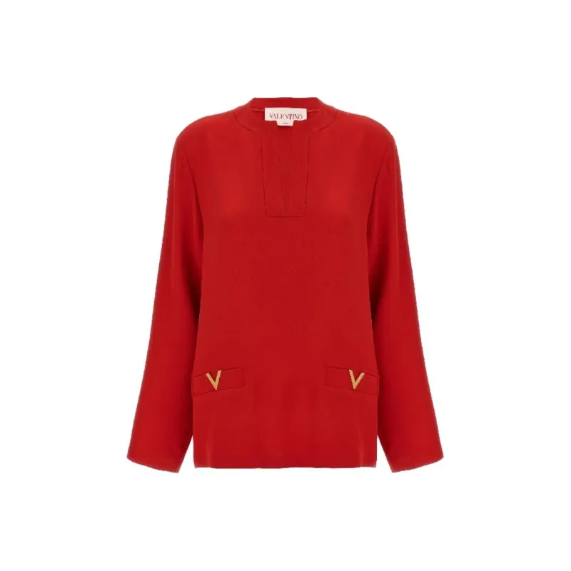 Valentino VLogo Plaque V Neck Blouse-0