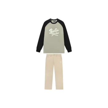 FILA Casual Sportswear Men Light Sand Army Green Top+Light Sand Camel Bottom