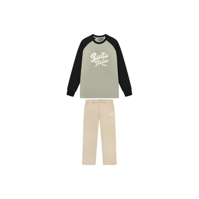 FILA Casual Sportswear Men Light Sand Army Green Top+Light Sand Camel Bottom-0