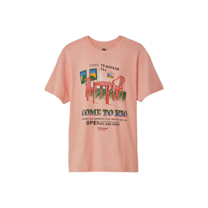 FARM RIO Logo Letter Patterned Print Crew Neck Casual Short-Sleeved T-Shirt T-Shirt Women's Pink-0