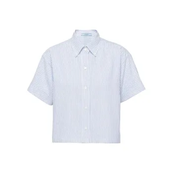 PRADA Short Sleeved Oxford Shirt 'White/Bright Blue'