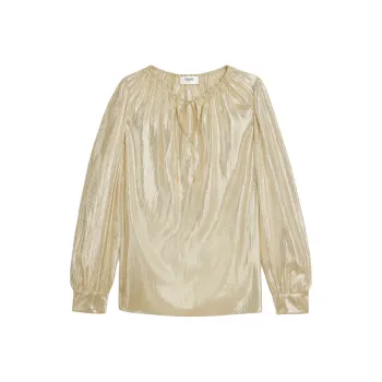 CELINE Metallic Long Sleeve Drawstring Top