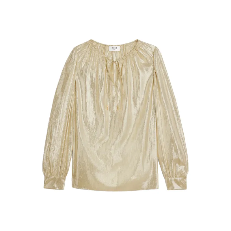 CELINE Metallic Long Sleeve Drawstring Top-0