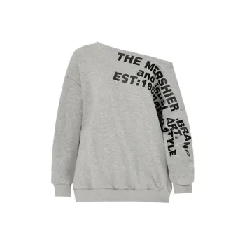 PAZZO American Asymmetrical Shoulder Letter Design Long Sleeve Sweatshirt Women's Heather Gray